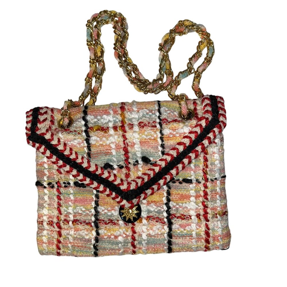 navy blue pink gold braided chain tweed woven adorable envelope bag purs…
